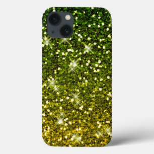 Shimmering Dark Green Gold Glitters iPhone 13 Case