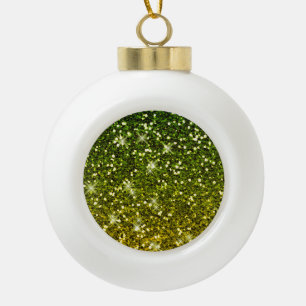 Shimmering Dark Green Gold Glitters Ceramic Ball Christmas Ornament
