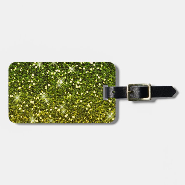 Shimmering Dark Green Gold Glitters Luggage Tag (Front Horizontal)