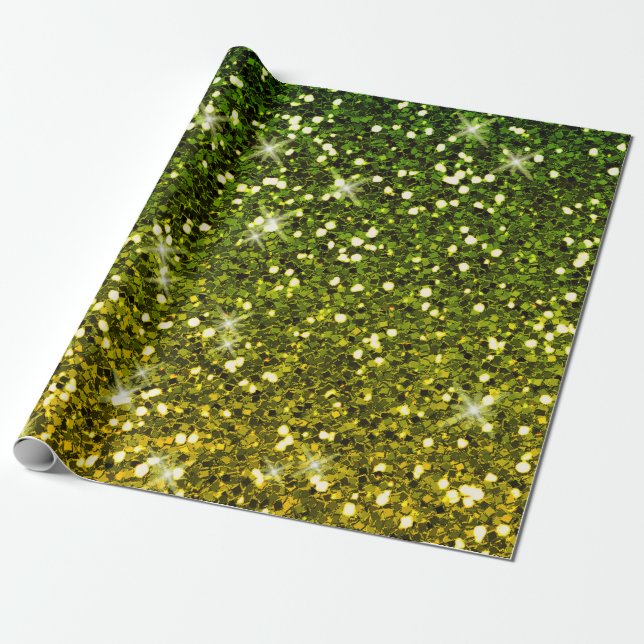 Shimmering Dark Green Gold Glitters Wrapping Paper (Unrolled)