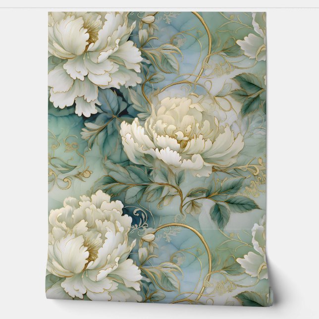 Shimmering Evergreen Elegance Botanical Wallpaper (Unrolling)