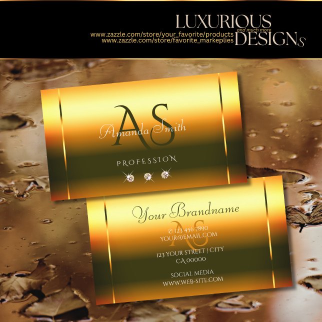 Shimmering Fire Orange Luxury Diamonds Initials Business Card (Creator Uploaded)