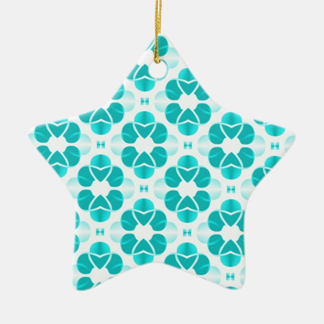 Shimmering Glam Star Ornament, Teal Ceramic Tree Decoration (Front)