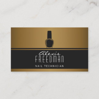 Shimmering Gold and Charcoal Black Nail Technician Business Card