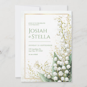 Shimmering Gold Dust Lily Valley Frame Wedding Invitation