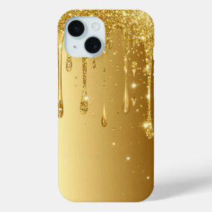 Shimmering Gold Glitter Drip Background iPhone 15 Case