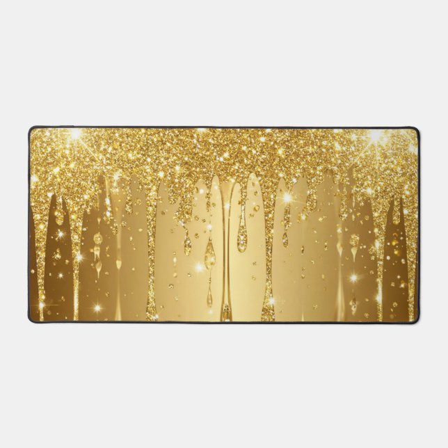 Shimmering Gold Glitter Drip Background Desk Mat (Front)