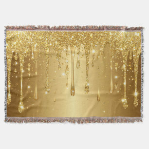 Shimmering Gold Glitter Drip Background Throw Blanket