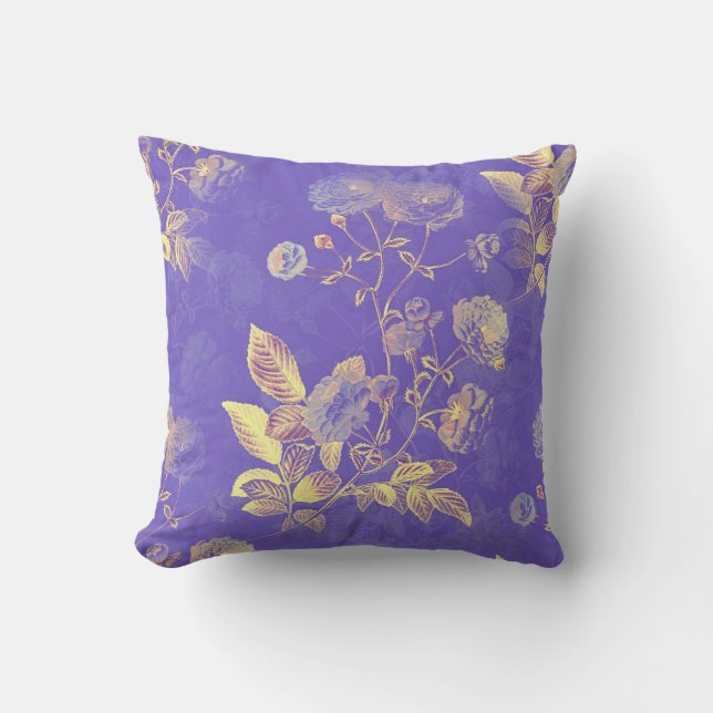 Shimmering Gold Leaves and Lilac Flowers  Cushion (Front)