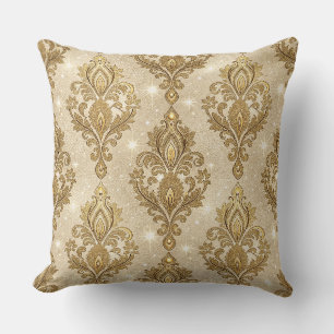 Shimmering Gold Royal Palace Damask Pattern Art Cushion