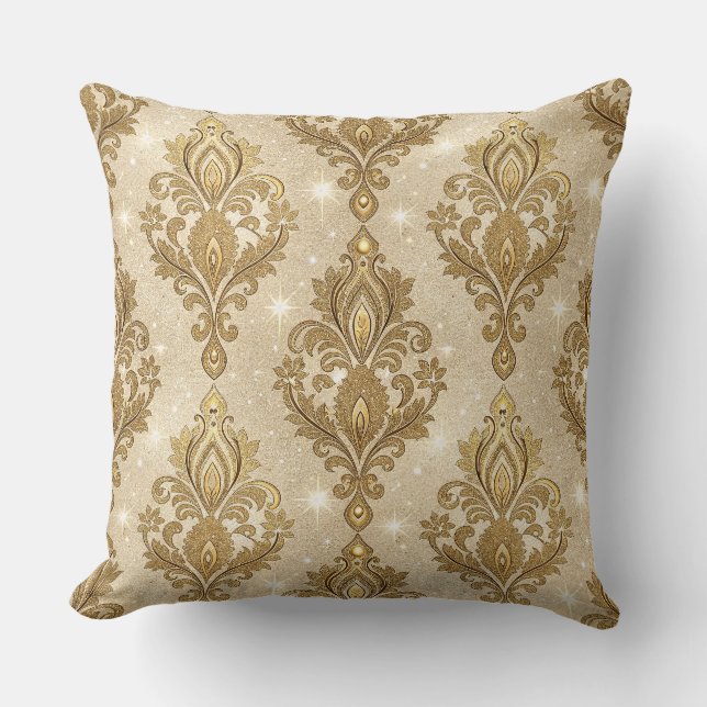 Shimmering Gold Royal Palace Damask Pattern Art Cushion (Front)