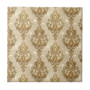 Shimmering Gold Royal Palace Damask Pattern Art Tile