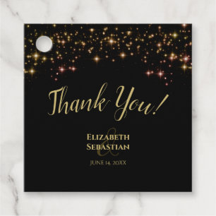 Shimmering Gold Stars on Black Wedding Thank You Favour Tags