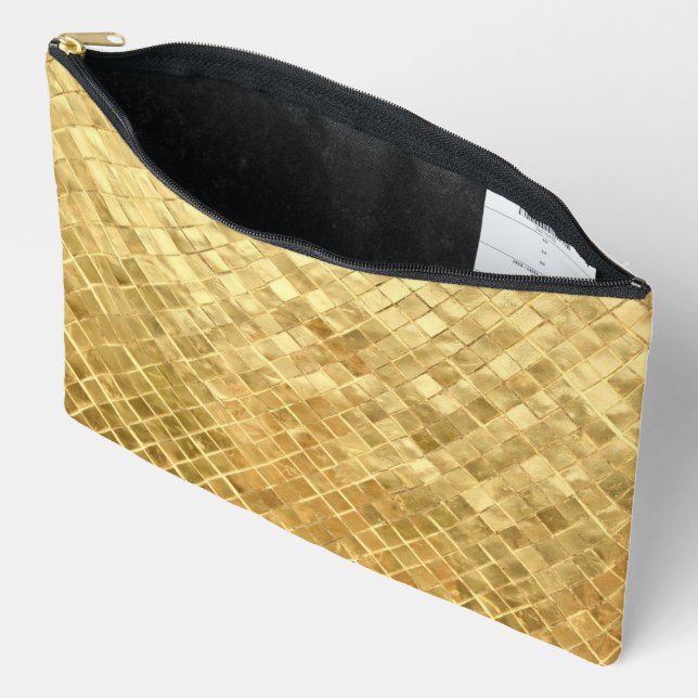 Shimmering Gold Tile Pattern Accessory Pouch (Open)
