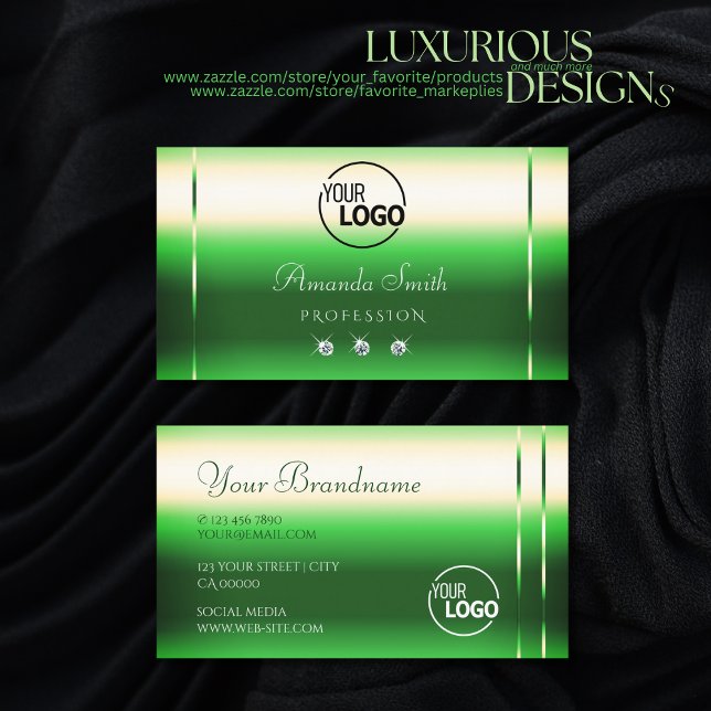Shimmering Grass Green Sparkle Diamonds add Logo Business Card (Creator Uploaded)
