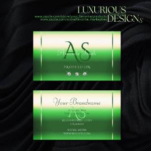 Shimmering Grass Green Sparkle Diamonds Initials Business Card