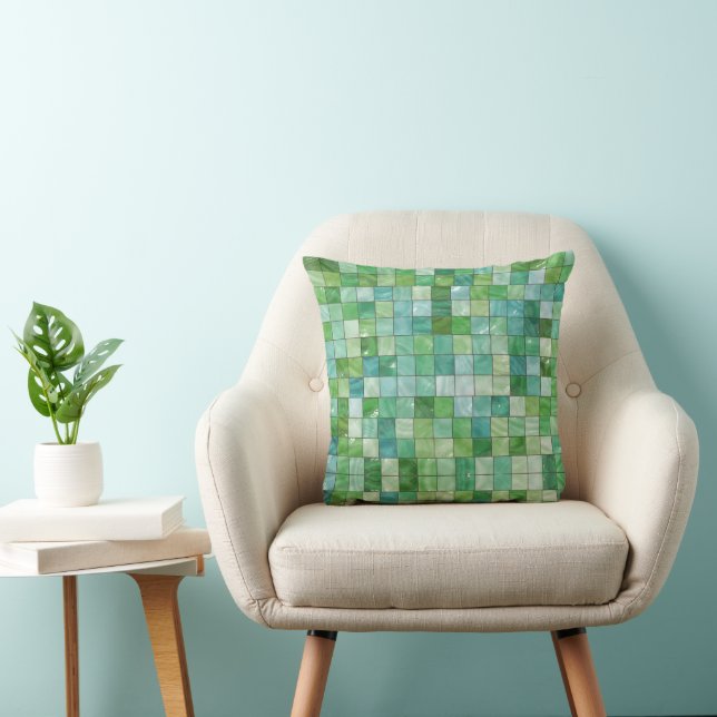 Shimmering Green Chequered Throw Pillow (Chair)