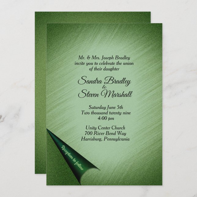 Shimmering Green Wedding Invitation (Front/Back)
