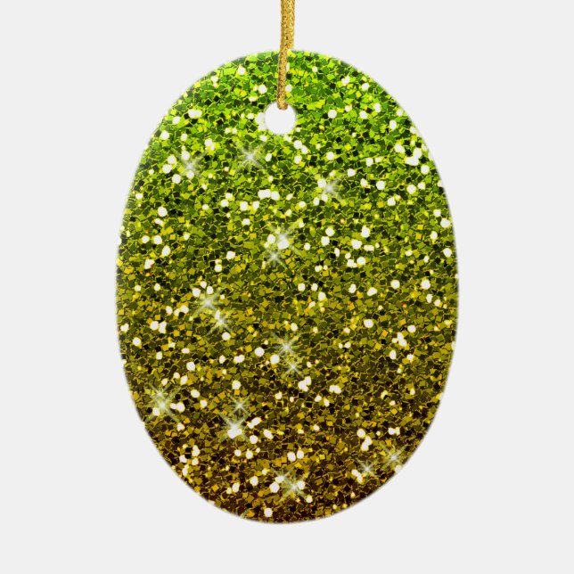 Shimmering Light Green Gold Glitters Ceramic Tree Decoration (Front)