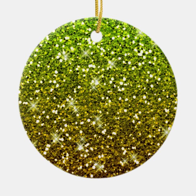 Shimmering Light Green Gold Glitters Ceramic Tree Decoration (Front)