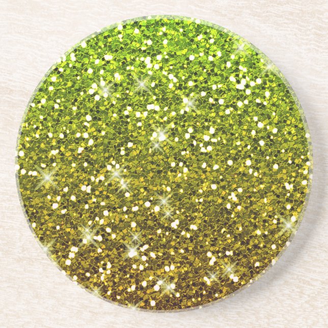 Shimmering Light Green Gold Glitters Coaster (Front)
