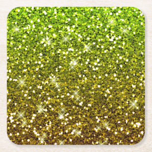 Shimmering Light Green Gold Glitters Square Paper Coaster
