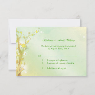 Shimmering Light Green Tree Wedding RSVP Card