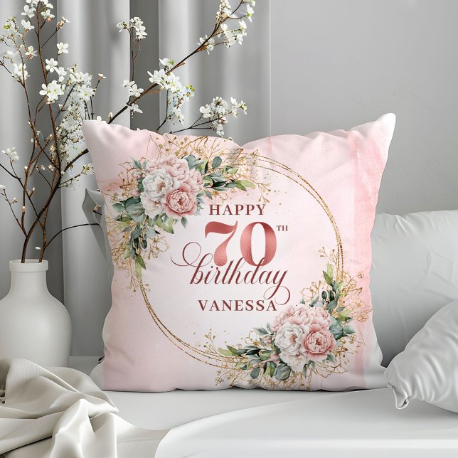 Shimmering Light Pink Flowers Pillow 70th Birthday (Shimmering Light Pink Flowers Pillow 70th Birthday Pillow)