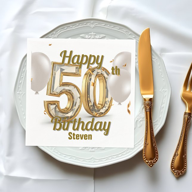 Shimmering Luxurious Golden Elegance 50th Birthday Napkin (Creator Uploaded)