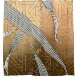 Shimmering Metallic Gold Leaf Geometric  Shower Curtain