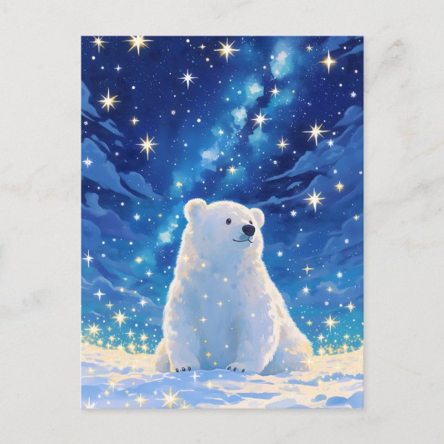 Shimmering Milky Way Polar Bear Starry Sky Postcard (Front)