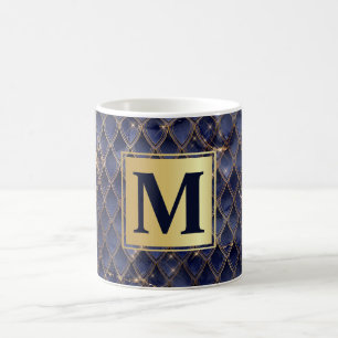 Shimmering Navy & Gold Sparkles Dragon Scales Coffee Mug