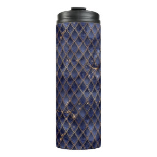 Shimmering Navy & Gold Sparkles Dragon Scales Thermal Tumbler