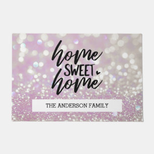 Shimmering Pink Bokeh Home Sweet Home Doormat