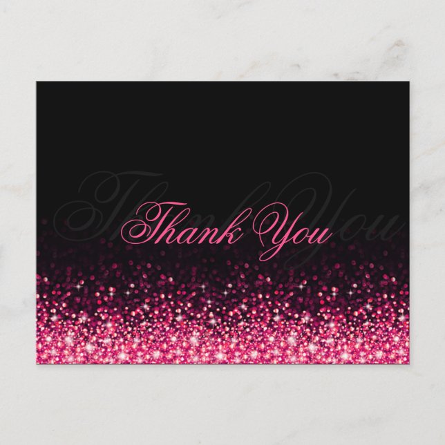 Shimmering Pink Glitter Black Thank You Postcard (Front)