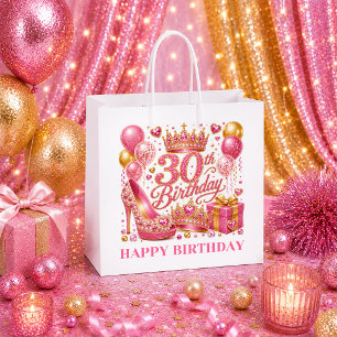 Shimmering Pink Glitter Glow 30th Birthday Gift Ba Large Gift Bag