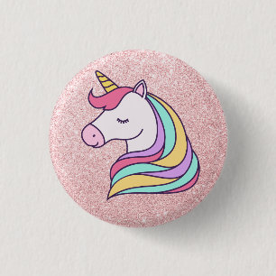 Shimmering Pink Glitter Magical Unicorn 3 Cm Round Badge