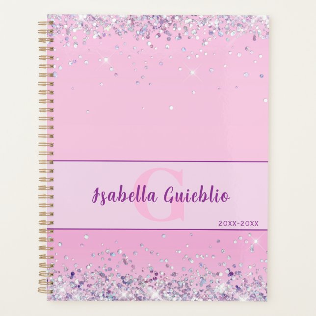 Shimmering Pink Glitter Minimalist Design Planner (Front)
