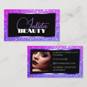 Shimmering Pink Purple Sparkle Glitter with Photo Business Card