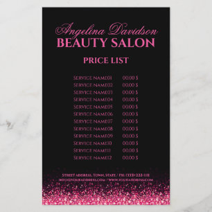 Shimmering Pink Star Design Black Price List Flyer