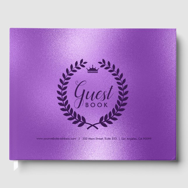 Shimmering Purple Back & Purple Laurel Wreath Guest Book (Front)