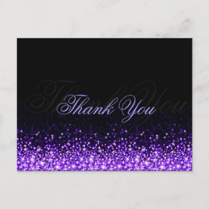 Shimmering Purple Glitter Black Thank You Postcard