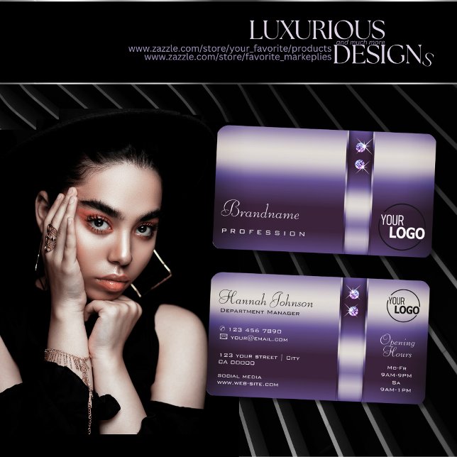 Shimmering Purple Gradient Diamonds Stars add Logo Business Card (Creator Uploaded)