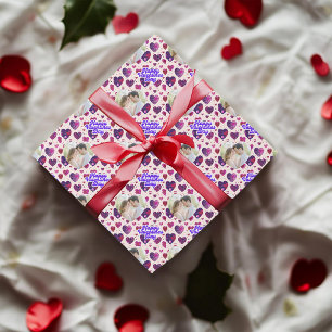 Shimmering Purple Hearts Custom Photo Wrapping Paper