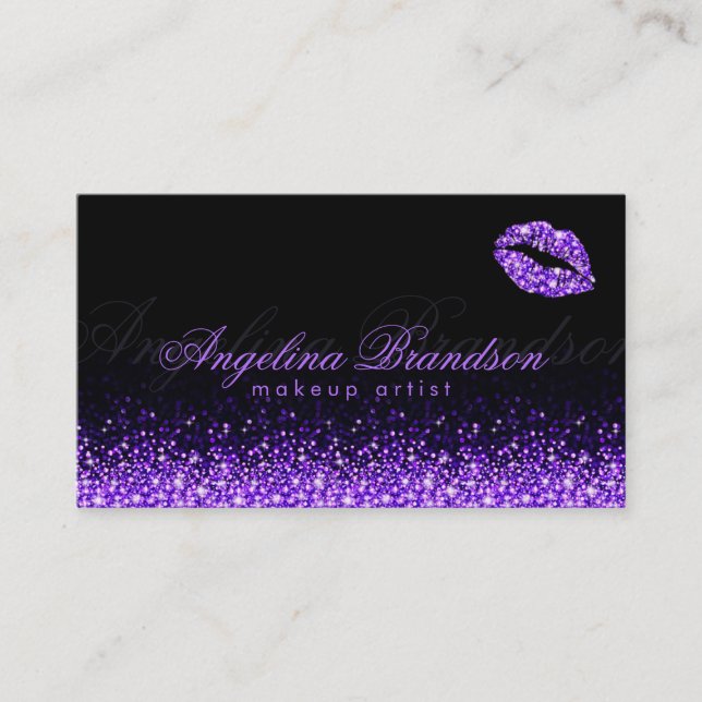 Shimmering Purple Lips Black Business Card (Front)
