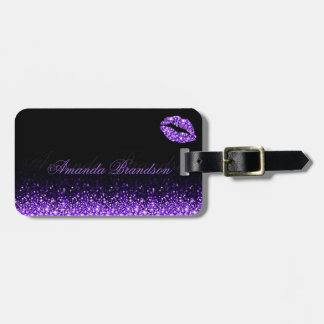 Shimmering Purple Lips Black Luggage Tag