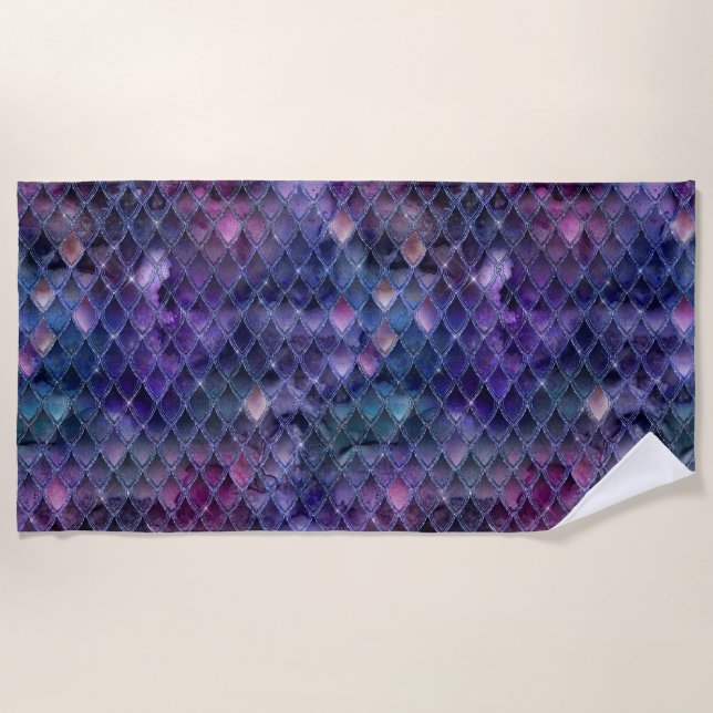Shimmering Purple Ombre & Glitter Dragon Scales Beach Towel (Front)