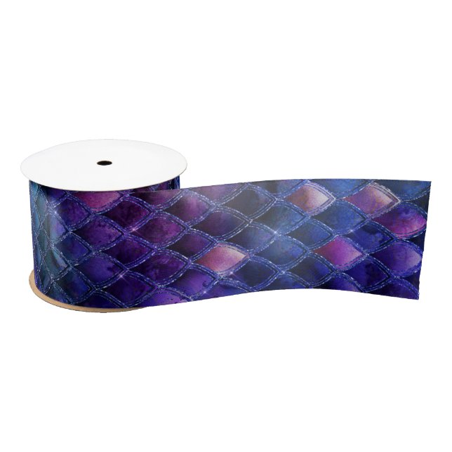 Shimmering Purple Ombre & Glitter Dragon Scales Satin Ribbon