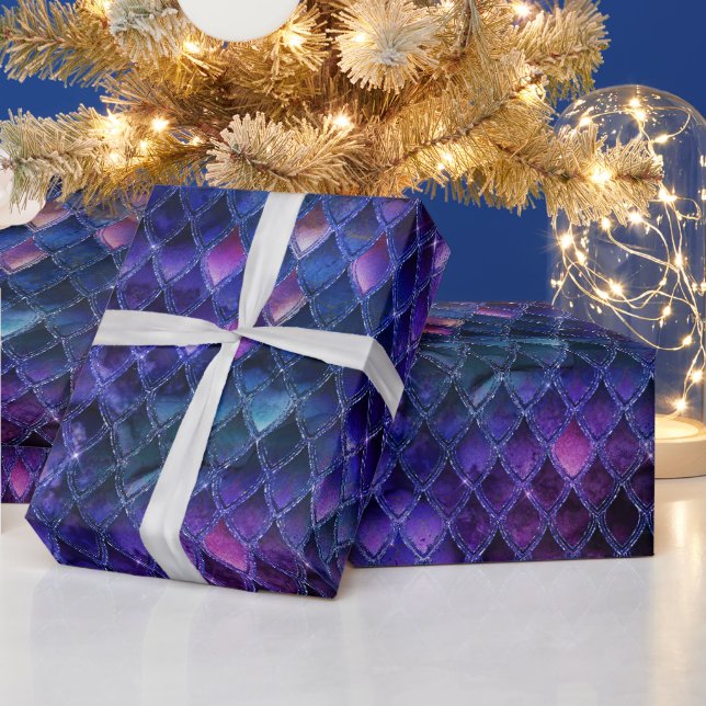 Shimmering Purple Ombre & Glitter Dragon Scales Wrapping Paper (Holidays)