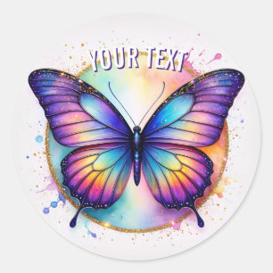 Shimmering Rainbow Butterfly Classic Round Sticker